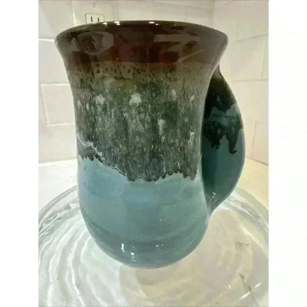 Neher Studio Pottery Clay in Motion Right Hand Warmer Mug Blue Brown 14 Oz 2022